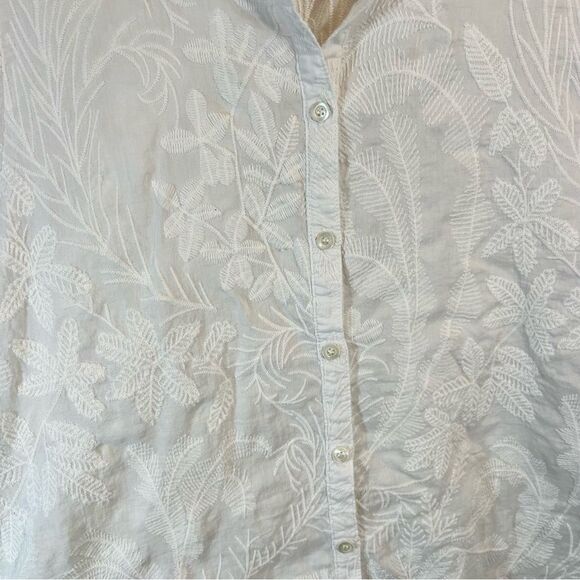 ✨ J. McLaughlin Floral Embroidered Cotton/Silk Blend Top Button Up Large White - Picture 7 of 12